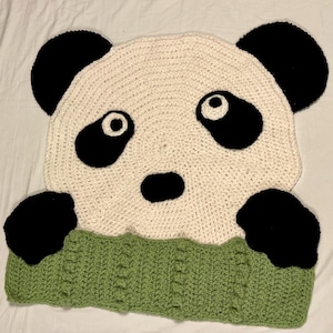 Panda Crocheted Rug Handmade Cute Panda Face Rug Crochet Bamboo Rug Panda Throw Rug Fun Character Rug Hand Crochet Panda Bamboo Rug