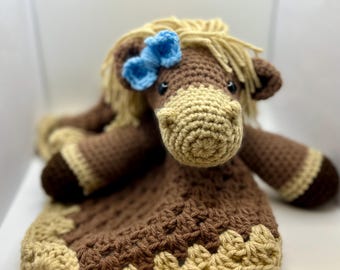 Crochet Horse Lovey Blanket: Handmade Soft Security Blanket