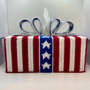 Star Present Tissue Cover Handmade Patriotic Gift Tissue Cover Rectangle Box Cover Handmade Flag Present Tissue Cover Bow Gift Tissue Decor
