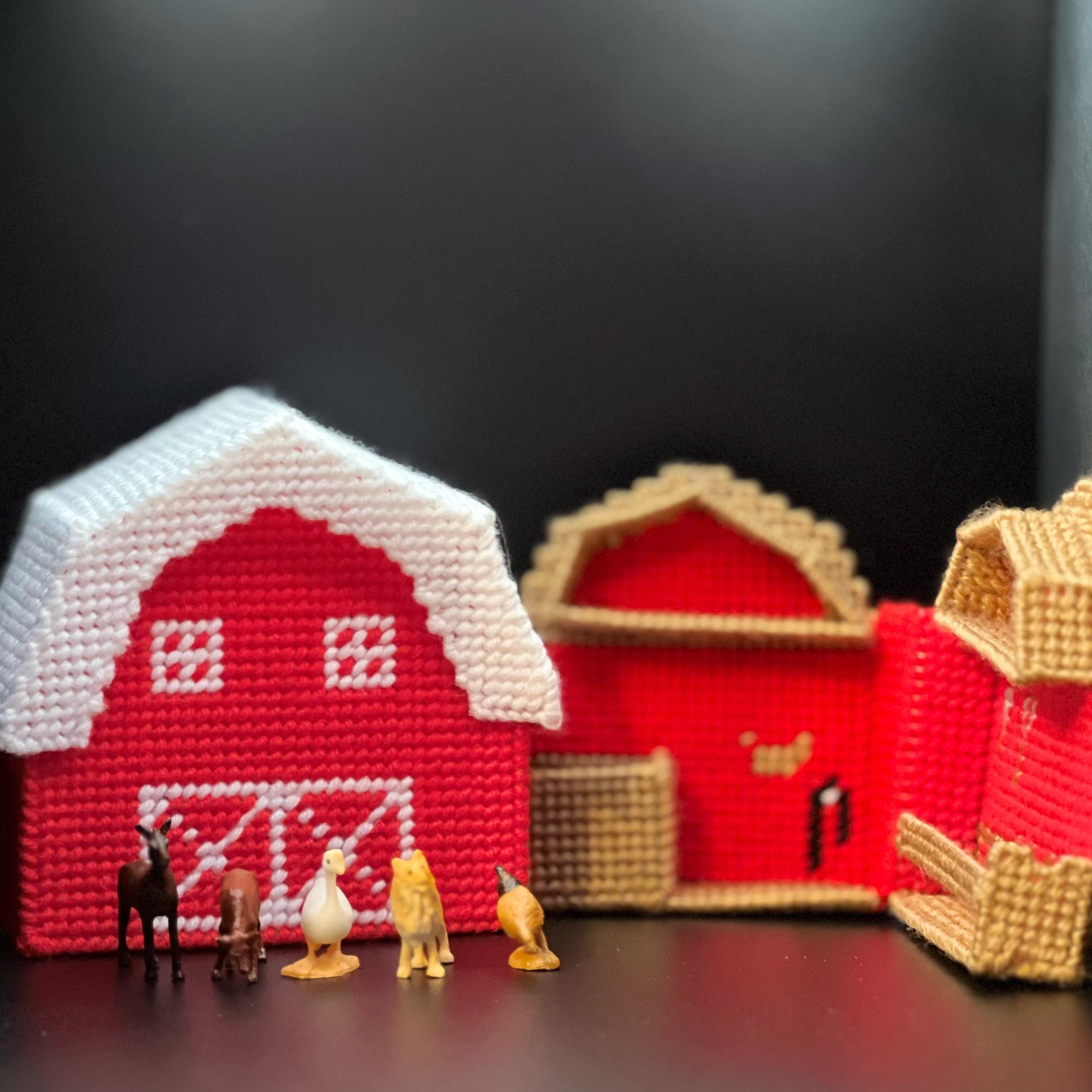 Handmade Plastic Canvas Farm Playset: Portable Kids Toy