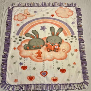 Bunnies Fleece Tie Blanket Handmade Fleece Throw Tie Blanket Cozy Fleece Blanket Tie Throw Kids Tie Blanket Handmade Bunnies Throw