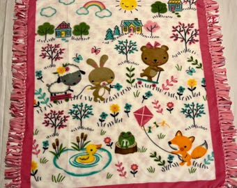 Fleece Tie Blanket: Animals (Handmade Throw 48 x 60)