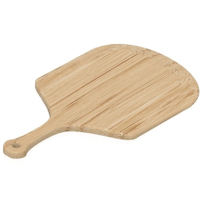 Könnte beinhalten: Ein Holzpizza-Schaufel mit einem langen Griff. Die Schaufel ist aus hellem braunem Holz und hat eine abgerundete Form.