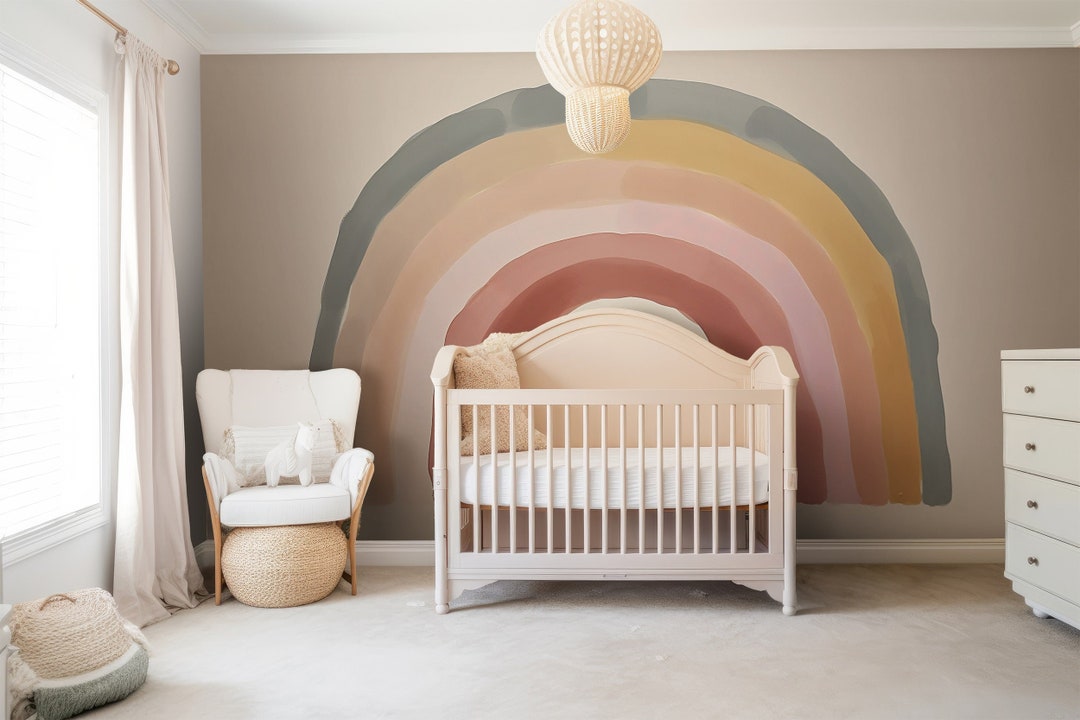 Bohemian Rainbow Wall Mural | Kids Playroom | Nursery Boho Coral Peach ...