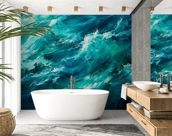 Grünes Ozean-nautisches Wandbild Blaue Seewelle-Tapete-Sturm-Wand-Dekor