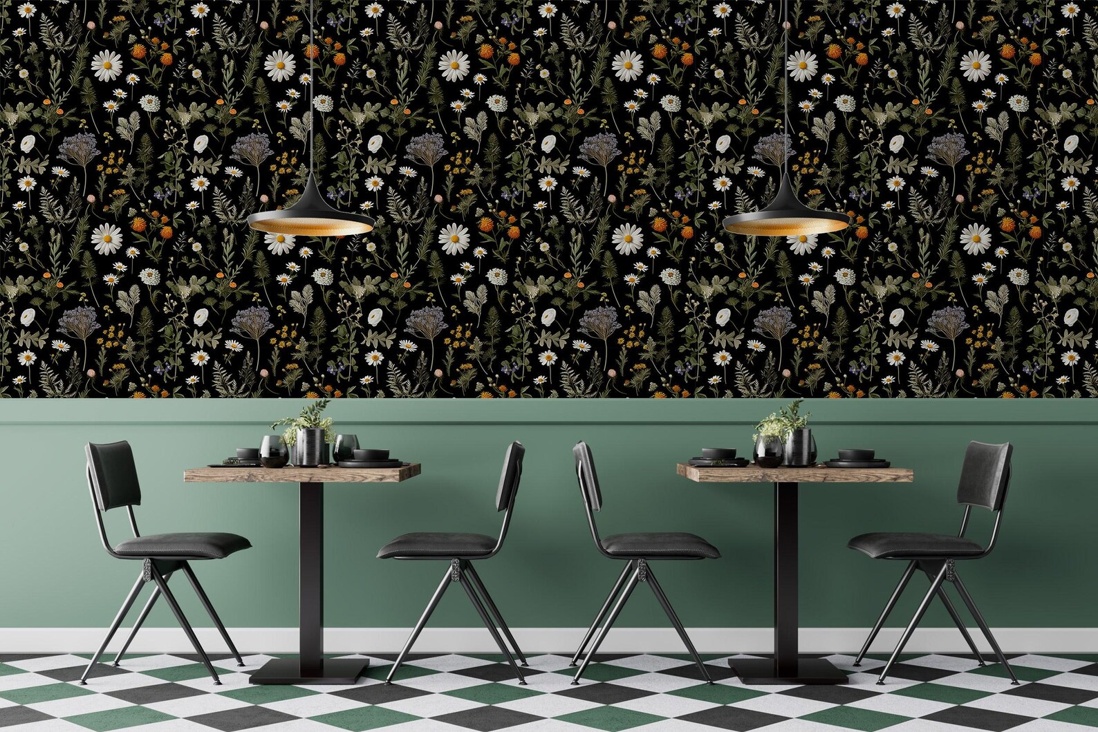 Dark Floral Wallpaper Flower Pattern Wall Decor Botanical Wildflower ...