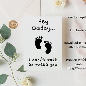 Tarjeta de anuncio de embarazo de papá digital, tarjetas DIY 5 x 7 para imprimir en casa con cuatro opciones de fuente, descarga e impresión instantánea