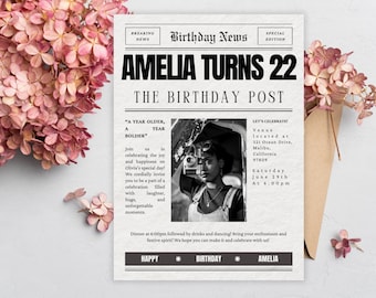 Geburtstag News Post, bearbeitbare Vorlage
