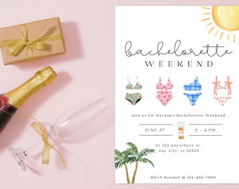 Bachelorette Party Invitation Template, Editable Template, Canva Template
