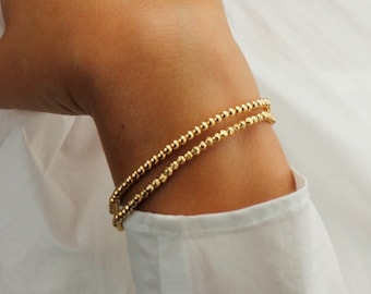 14k Gold Filled Tarnish Resistant Beaded Ball Bracelets, Dainty Stacking Bracelets, Hammered Ball Bracelet, Anti Tarnish Ball Bracelets