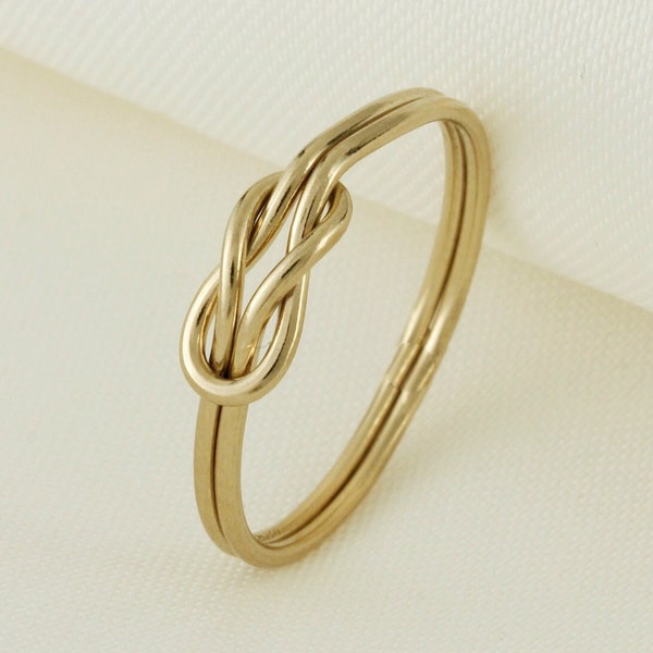14K Gold Filled Anlaufbeständiger Stapelring, Zierlicher Gold Filled Stapelbarer Ring, Doppelknotenring, Minimalistischer Stapelring