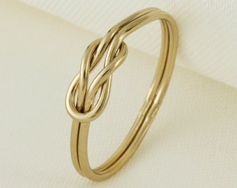 14K Gold Filled Anlaufbeständiger Stapelring, Zierlicher Gold Filled Stapelbarer Ring, Doppelknotenring, Minimalistischer Stapelring