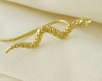 18k Gold Vermeil Snake Climbers, Ear Climber, Minimalist Textured Snake Ear Climber, Gold Ear Crawlers