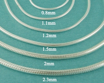 925 Sterling Silver Snake Chain Necklace Made in Italy, Silver Chain, Real Silver Chain, Thickness 0.8mm, 1.1mm, 1.2mm, 1.5mm, 2mm, 2.3mm