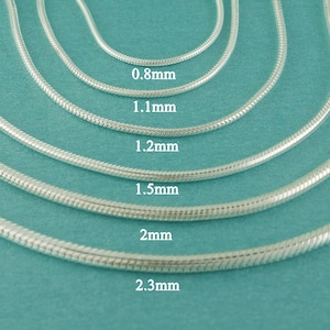 Schlangenkette aus 925er Sterlingsilber, hergestellt in Italien, Silberkette, echte Silberkette, Dicke 0,8 mm, 1,1 mm, 1,2 mm, 1,5 mm, 2 mm, 2,3 mm