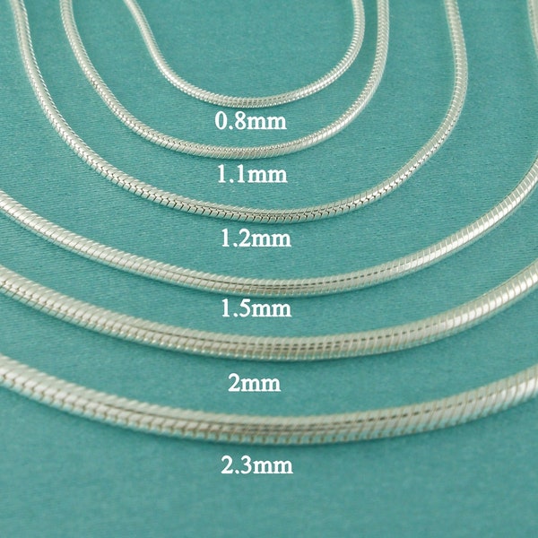 925 Sterling Silver Snake Chain Necklace Made in Italy, Silver Chain, Real Silver Chain, Thickness 0.8mm, 1.1mm, 1.2mm, 1.5mm, 2mm, 2.3mm