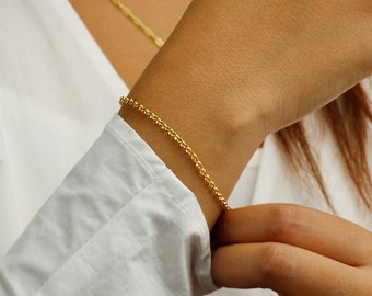 14k Gold Filled Tarnish Resistant Bracelet  , Minimalist Gold Layering Bracelet, Dainty Gold Chain Link Bracelet, Gold Rolo Chain Bracelet