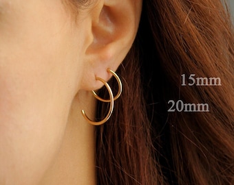 14k Gold Filled Tarnish Resistant Hoops Earrings 15mm, 20mm, 30mm  Hypoallergenic 14k Gold Filled Simple Everyday Hoops