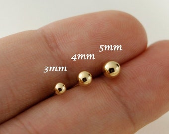 14K Gold Filled Tarnish Resistant Ball Stud Earrings, Gold Filled Plain Ball Stud Earrings 3mm, 4mm, 5mm, Simple Gold Ball Stud Earrings