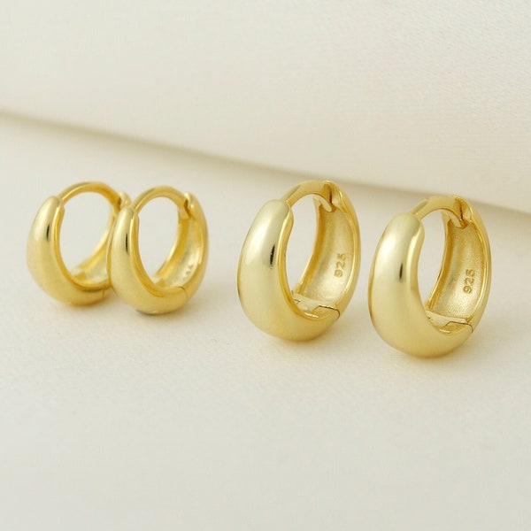 18k Gold Vermeil Earrings, Dome Huggies Gold Hoops, Minimalist Everyday Gold Huggies, Tarnish Resistant Everyday Huggie Hoop Earrings