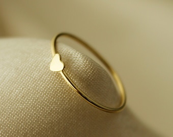 14K Gold Filled Tarnish Resistant Super Thin Stack Heart Ring For Everyday Wear, Minimalist Dainty Stacking Gold Filled Rings