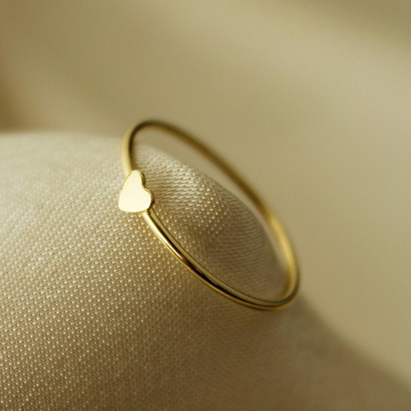 14K Gold Filled Tarnish Resistant Super Thin Stack Heart Ring For Everyday Wear, Minimalist Dainty Stacking Gold Filled Rings