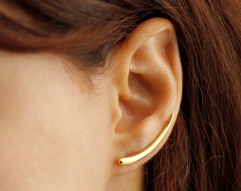 18K Gold Vermeil Ear Crawler, Ear Climber, Silver Ear Cuff, Stylish Crawler Earrings, Minimalist Simple Ear Climber