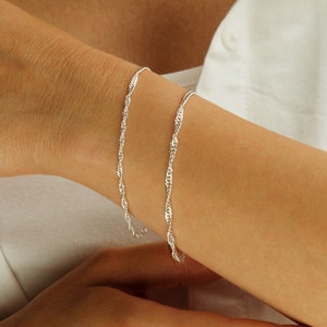 925 Sterling Silver Twisted Chain Bracelet, Silver Singapore Chain Bracelet, Real Silver Bracelet, Minimalist Bracelets