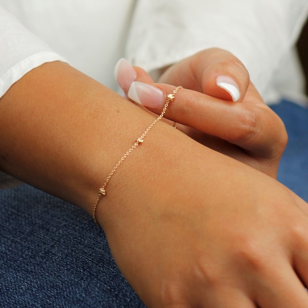 Bracelet satellite délicat en or rose, bracelet martelé minimaliste, bracelet à empiler/superposer