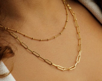 10k Solid Gold Paperclip Necklace, Made In Italy Real Gold Paperclip Necklace, Stackable Gold Necklace, Thick Paperclip Gold Chain Necklace