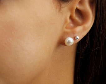 Freshwater Chunky Pearl Ear Studs, Dainty Stud Earrings, 925 Sterling Silver Ear Studs, Minimalist Pearl Ear Studs