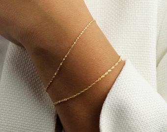 10k Solid Gold Twisted Kettenarmband, Echtgold Armband, Zierliche Kettenarmband, Stacking Armband Frauen, Einfache Gold Armband