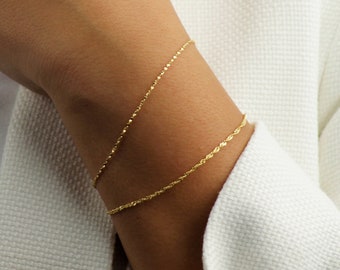 10k Solid Gold Twisted Chain Bracelet, Real Gold Bracelet, Dainty Chain Bracelet, Stacking Bracelet Women, Simple Everyday Gold Bracelet