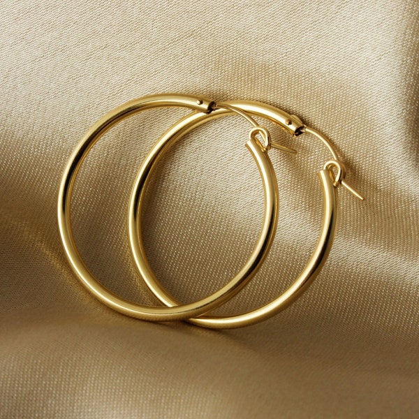 14K Gold Filled Tarnish Resistant Tube Hoop Earrings, 14k Gold Filled Hollow Hoops 13mm, 15mm, 19mm, 22mm, 29mm, 35mm, Thick Gold Hoops