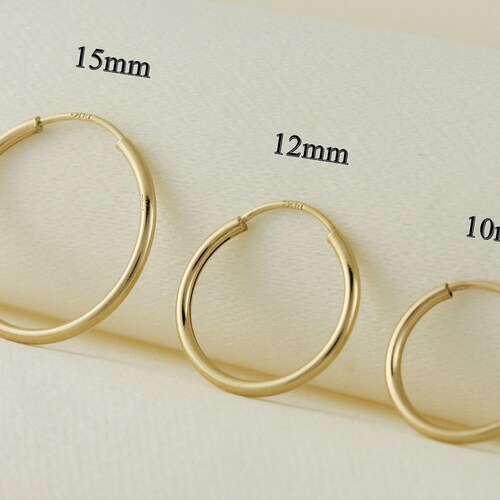 Solid 14k Gold Small Endless Hoop Earrings Tiny Sleeper Etsy