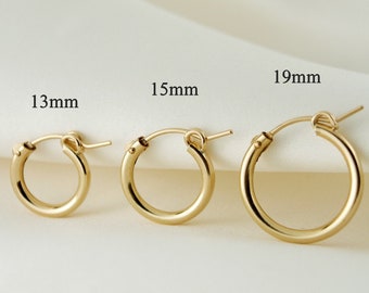 14K Gold Filled Tarnish Resistant Tube Hoop Earrings, 14k Gold Filled Hollow Hoops 13mm, 15mm, 19mm, Thick Gold Hoops For Everyday Wear.