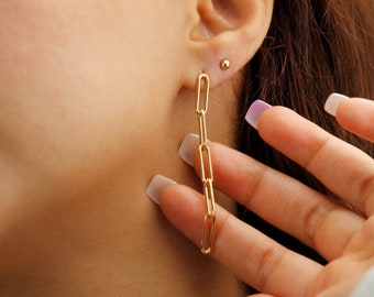 14k Gold Filled anlaufgeschützte Ohrringe, Kettenohrringe, lange Ohrringe, hypoallergene lange Ohrringe für Frau