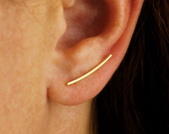 18K Gold Vermeil Ear Climber, Ear Climber, Silver Ear Cuff, Minimalist Simple Ear Climber, Plain Ear Crawlers