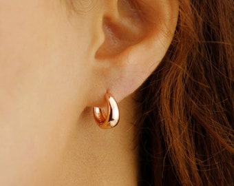 18k Rose Gold Vermeil Huggie Earrings, Minimalist Everyday Earrings, Dainty Dome Huggie Hoop Earrings, Tarnish Free Huggies