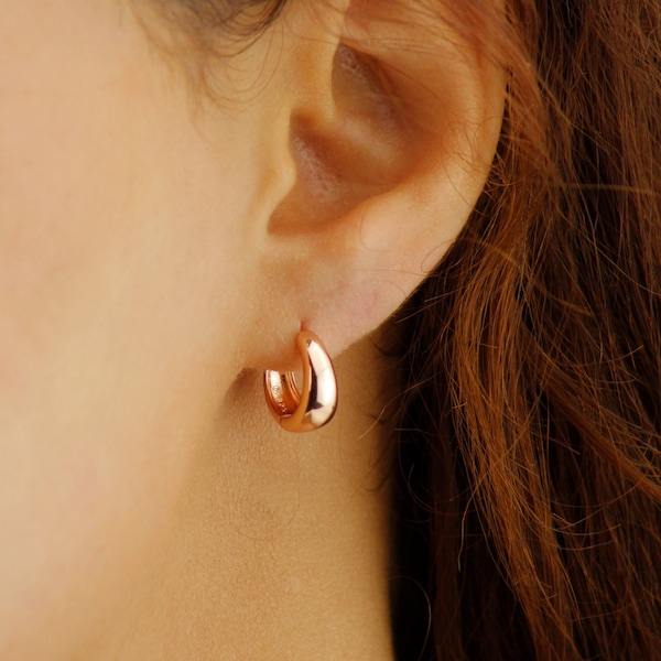 18k Rose Gold Vermeil Huggie Earrings, Minimalist Everyday Earrings, Dainty Dome Huggie Hoop Earrings, Tarnish Free Huggies