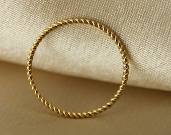 14k Gold Filled Twisted Stacking Ring, Tarnish Resistant Twisted Rope Ring, Dainty Stackable Ring For Everyday Wear