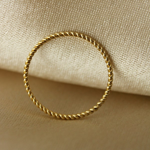 14k Gold Filled Twisted Stacking Ring, Tarnish Resistant Twisted Rope Ring, Dainty Stackable Ring For Everyday Wear