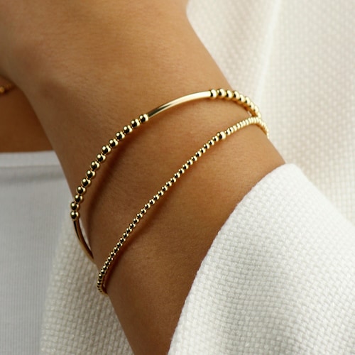 14k Gold Filled Tarnish Resistant Beaded Layering Bracelet Etsy