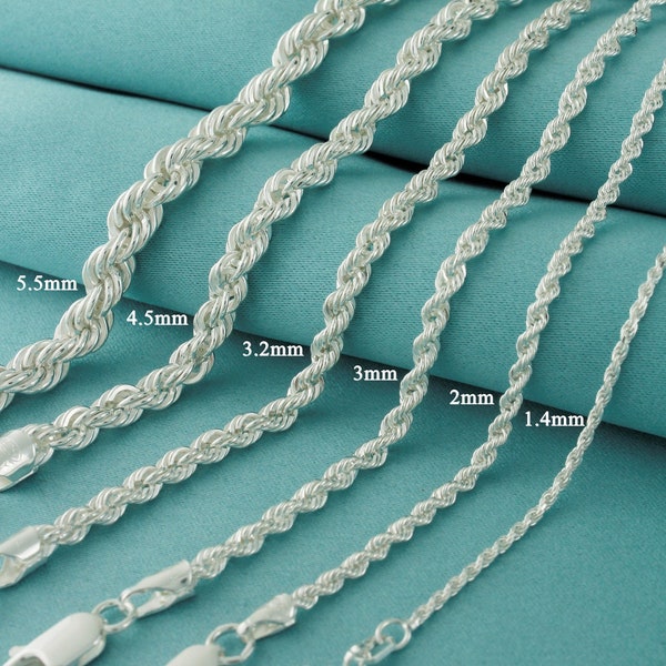 925 Sterling Silver Rope Chain Necklace Made in Italy, Silver Chain, Real Silver Chain, Thickness 1.4mm, 2mm, 3mm, 3.2mm, 4.5mm, 5.5mm