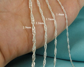 925 Sterling Silver Twisted Chain Necklace Made in Italy, Silver Singapore Chain, Real Silver Chain, Different Thickness & Length, Bracelets