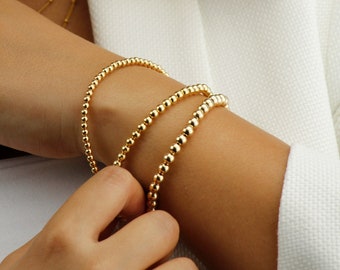 14k Gold Filled Tarnish Resistant Beaded Layering Bracelet,  Gold Filled Beads, Stacking Bracelets, Dainty Gold Ball Bracelet