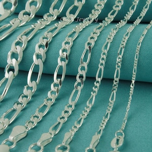 925 Sterling Silver Figaro Chain, Real Silver Chains, Silver Chain Thickness 1mm, 1.7mm, 2.2mm, 2.9mm, 3.8mm, 4.3mm, 5.6mm, 6.8mm, 8.2mm
