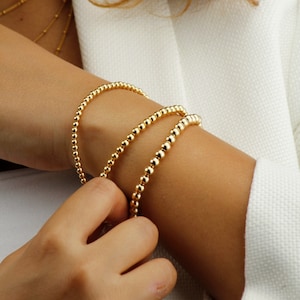 14k Gold Filled Tarnish Resistant Beaded Layering Bracelet,  Gold Filled Beads, Stacking Bracelets, Dainty Gold Ball Bracelet