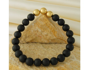 Véritables perles noires givrées de tourmaline, bracelet extensible, bracelet de protection, résistant au ternissement, bracelet de perles de 8 mm, bracelet en pierre mate