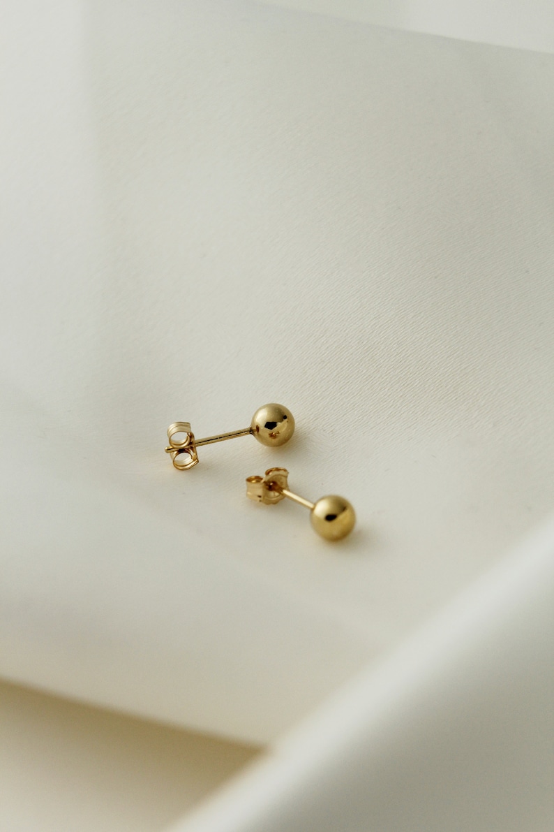 14K Gold Filled Tarnish Resistant Ball Stud Earrings, Gold Filled Plain Ball Stud Earrings 3mm, 4mm, 5mm, Simple Gold Ball Stud Earrings image 10